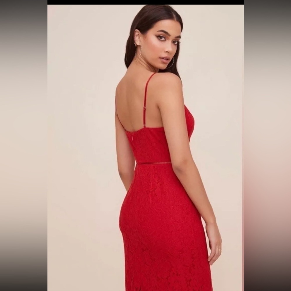 ASTR THE LABEL Red Lattice Inset Lace Dress Size Medium - Picture 3 of 11